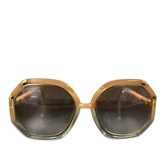 Vtg 70s Ted Lapidus Oversized Peach Color Sunglasses Paris France Womens Hippie - Picture 1 of 8